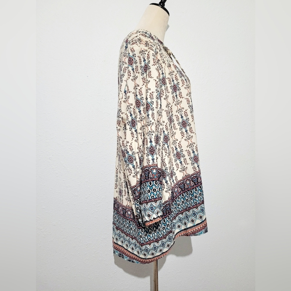 Artesia Floral Boho Blouse Tunic V-neck 3/4 Sleeve With Tassels Woman's Size XL - Picture 3 of 13